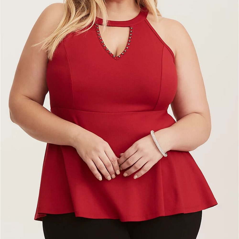Torrid Size 2X Red Studded Peplum Top
